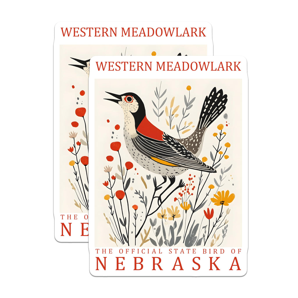 (2 Pack) Western Meadowlark Magnets - Nebraska State Bird - Bird Lover Decor - 5" On Longest Side - Premium Magnet - for Cars, Refrigerators, Toolboxes, Lockers - Made in USA - MAG17551