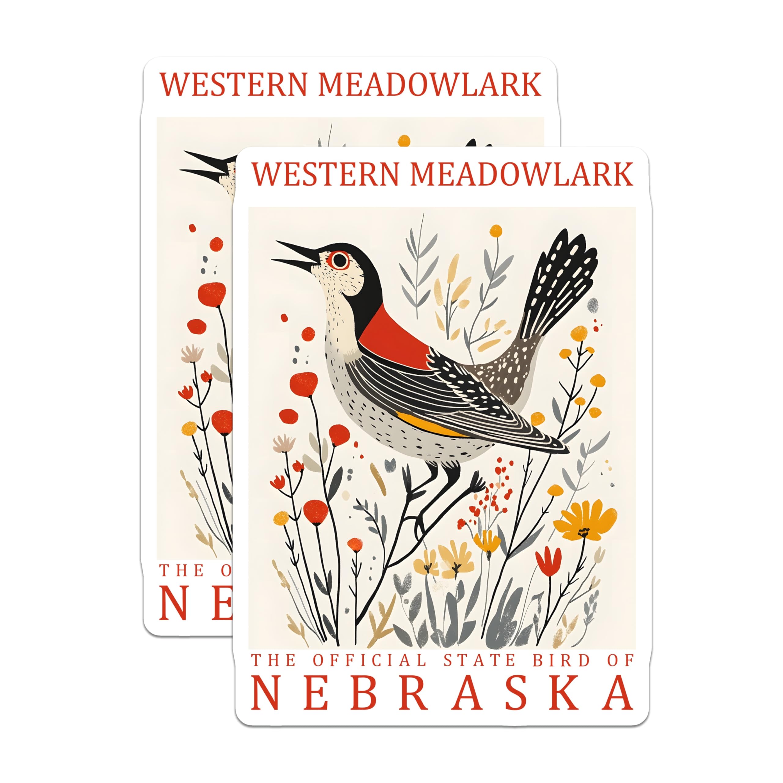 (2 Pack) Western Meadowlark Magnets - Nebraska State Bird - Bird Lover Decor - 5" On Longest Side - Premium Magnet - for Cars, Refrigerators, Toolboxes, Lockers - Made in USA - MAG17551