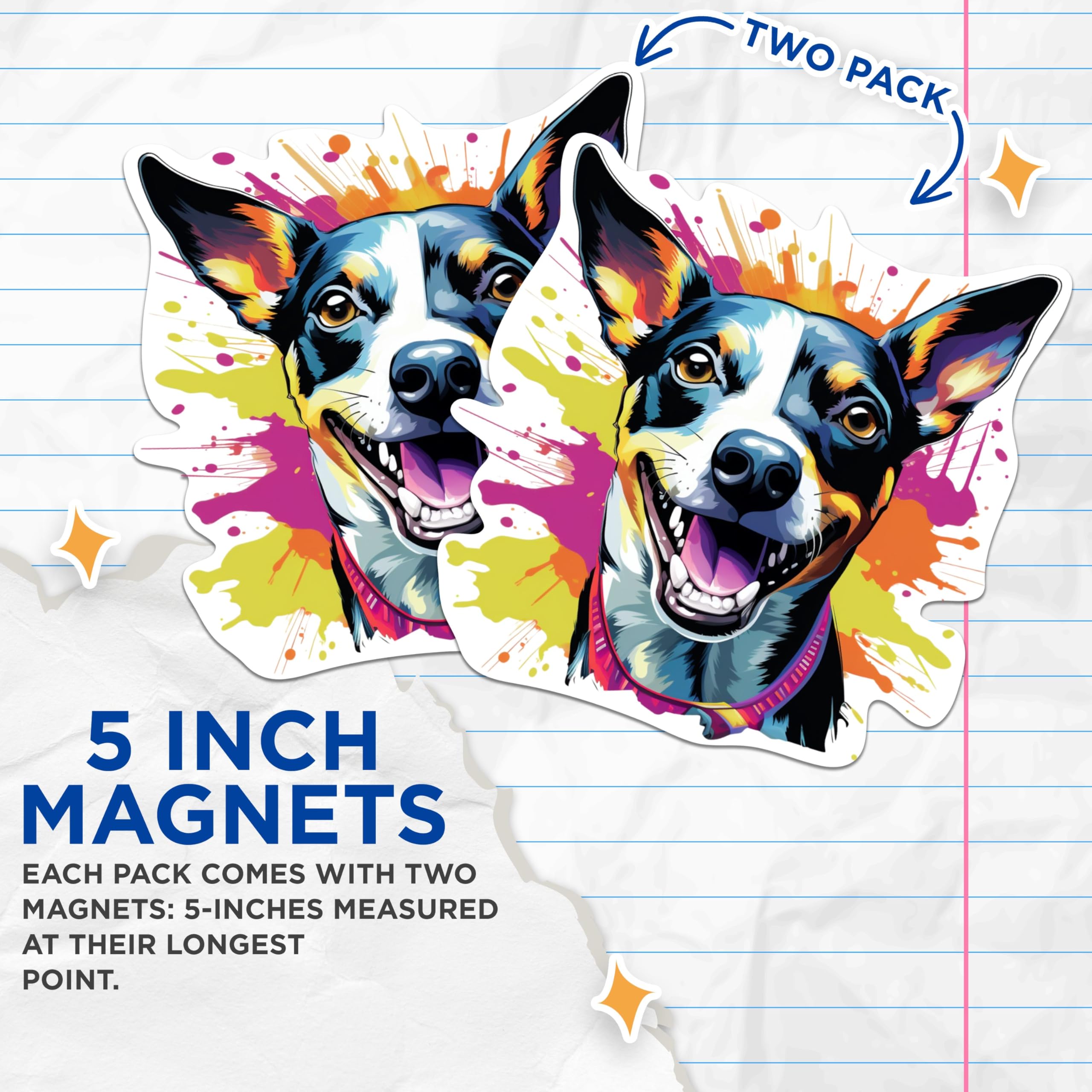(2 Pack) Rat Terrier Dog Breed Magnets - 5 Inches On Longest Side - Choose from Over 100 Dog Breeds - for Cars, Refrigerators, Toolboxes - Made in USA - MAG1928