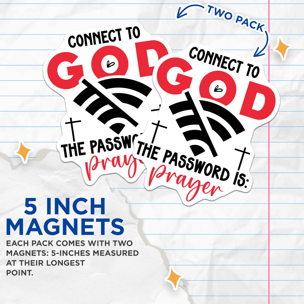 (2 Pack) Christian Magnets - Connect to God - Prayer Password Faith Decor - 5 Inches On Longest Side - Thick Durable Magnet - Made in USA - MAG26028