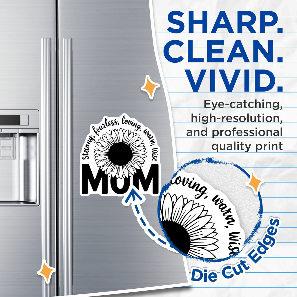 (2 Pack) Strong Fearless Loving Mom Magnets - Sunflower Motherhood Decor - Best Mom Ever Refrigerator Accent - 5 Inches On Longest Side - Thick Durable Magnet - Made in USA - MAG39823