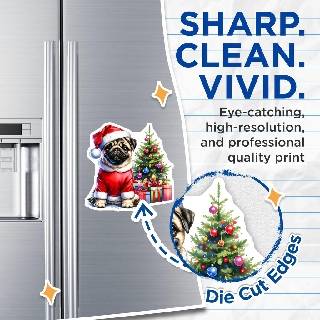 (2 Pack) Santa Pug Christmas Magnets - Cute Dog Holiday Decor - Pet Lover Refrigerator Accessory - 5 Inches On Longest Side - Thick Durable Magnet - Made in USA - MAG30117