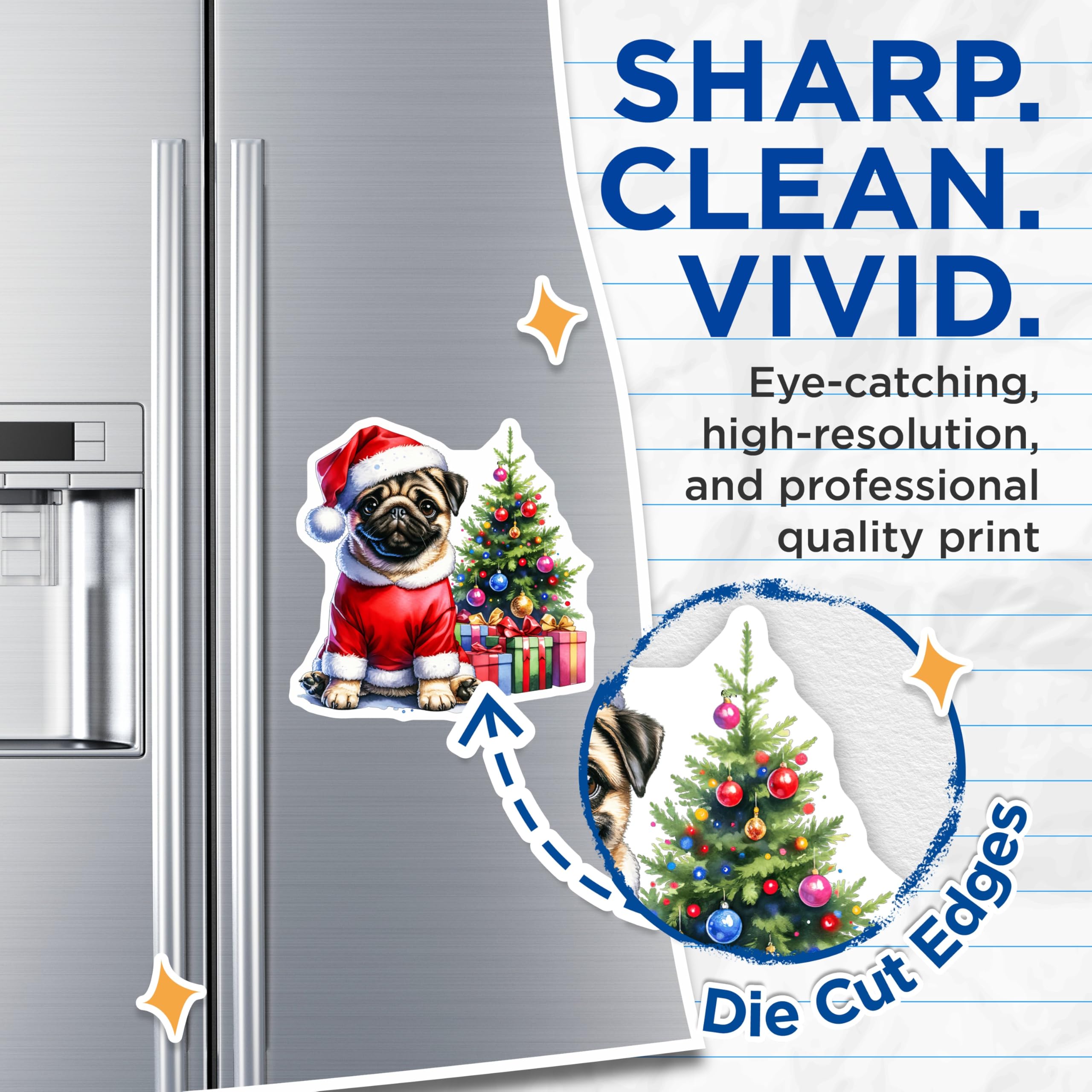 (2 Pack) Santa Pug Christmas Magnets - Cute Dog Holiday Decor - Pet Lover Refrigerator Accessory - 5 Inches On Longest Side - Thick Durable Magnet - Made in USA - MAG30117