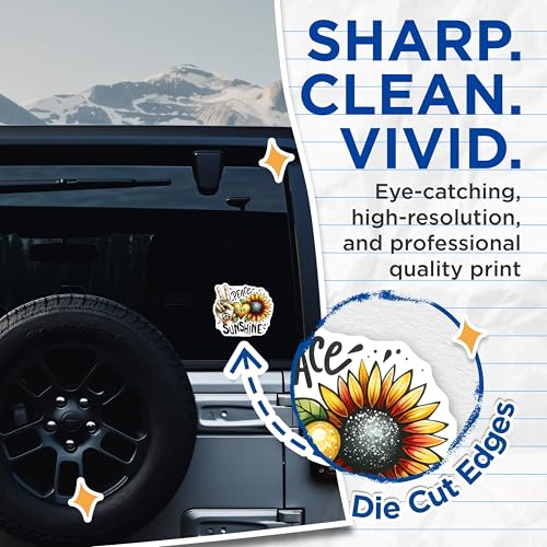 (2 Pack) Peace Love Sunshine Stickers - Sunflower Decals - Vibe Art - Inspirational - 5" On Longest Side - Sticks to Smooth Flat Surfaces - Made in USA - BMCS7975