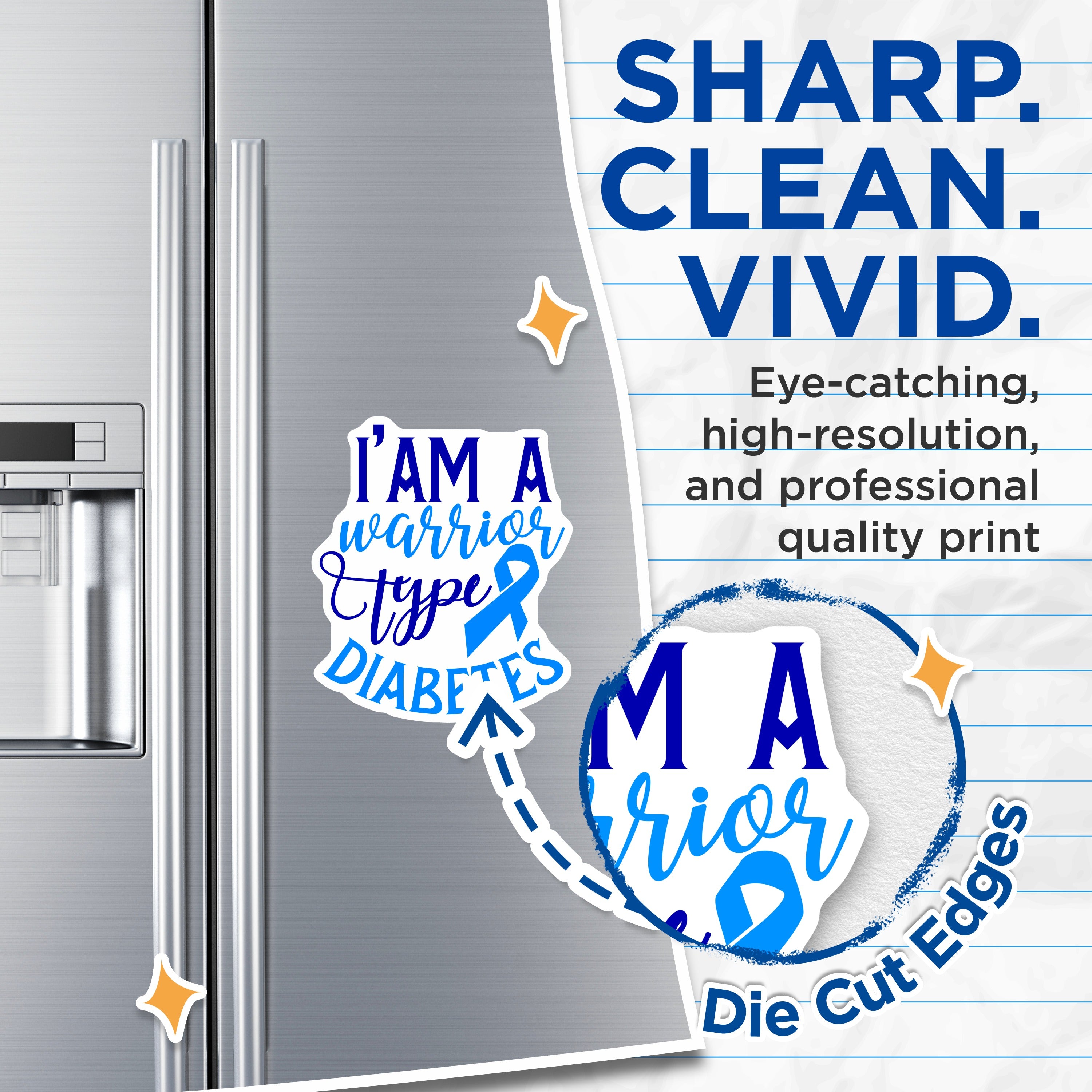 (2 Pack) Diabetes Warrior Magnets - Type 1 Awareness - Chronic Illness Support - 5 Inches On Longest Side - Thick Durable Magnet - Made in USA - MAG38627
