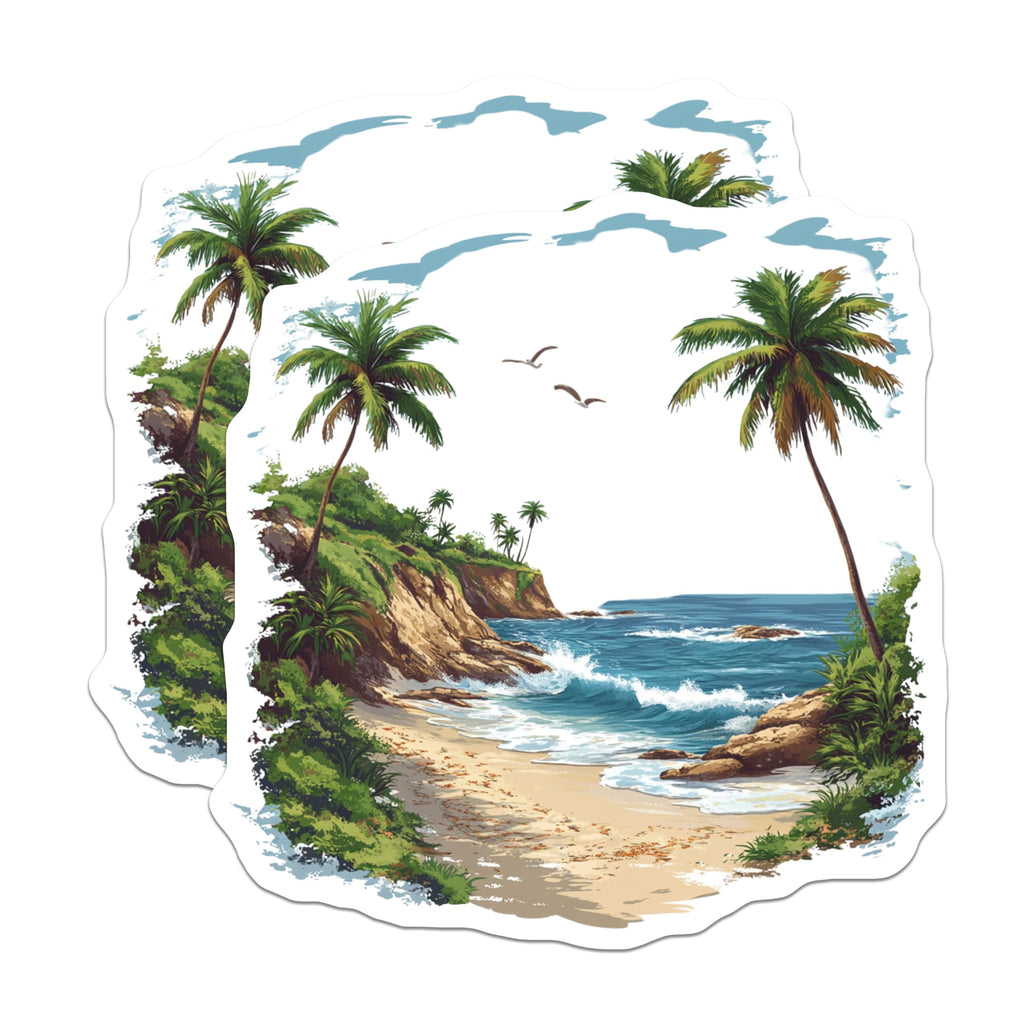 (2 Pack) Tropical Beach Scene Magnets - Palm Tree Ocean View - Coastal Decor Summer Vacation Fridge Accessories - 5 Inches On Longest Side - Thick Durable Magnet - Made in USA - MAG29286