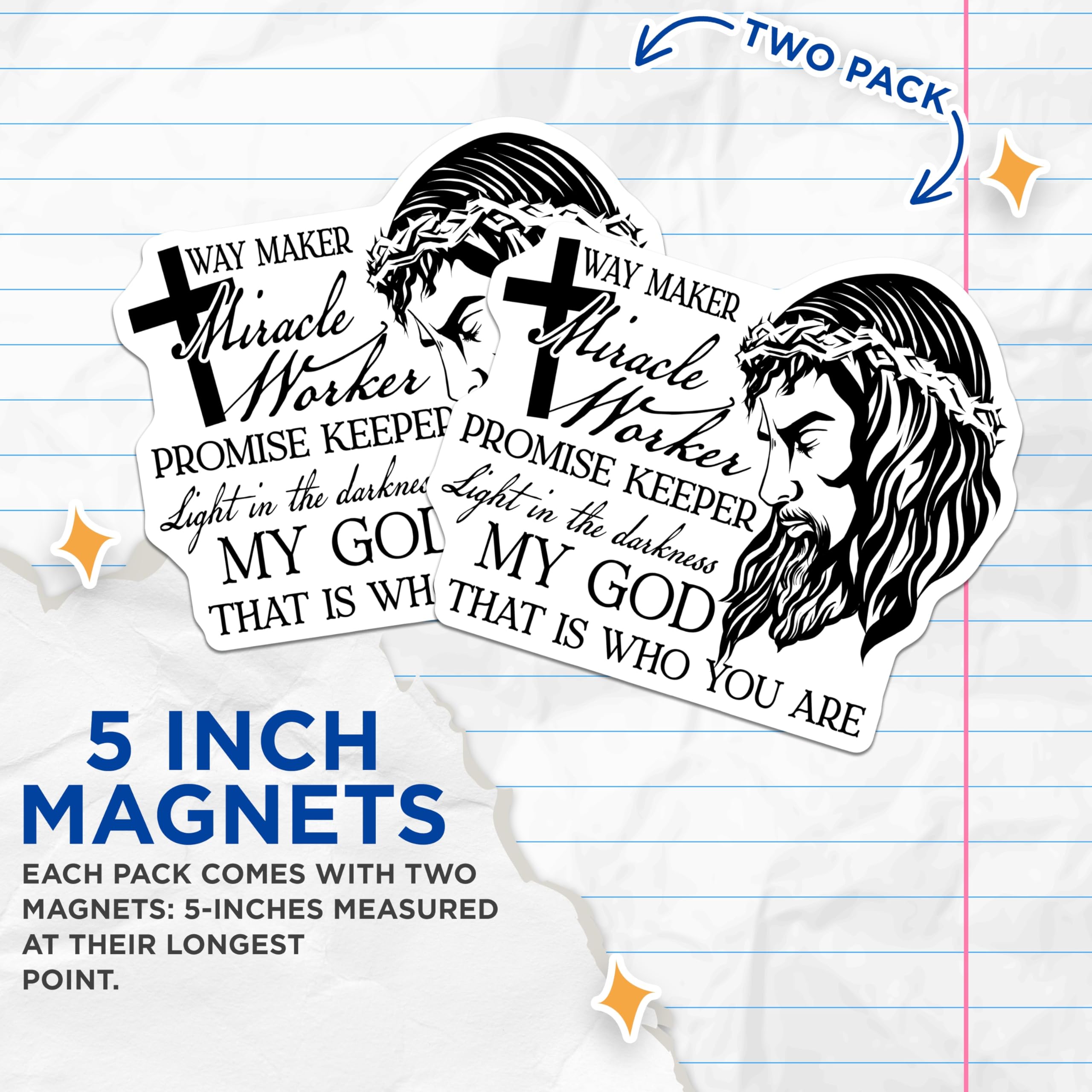 (2 Pack) Jesus Magnets - Christian Magnets - Religious Fridge Magnets - 5" On Longest Side - Premium Magnet - for Cars, Refrigerators, Toolboxes, Lockers - Made in USA - MAG16529