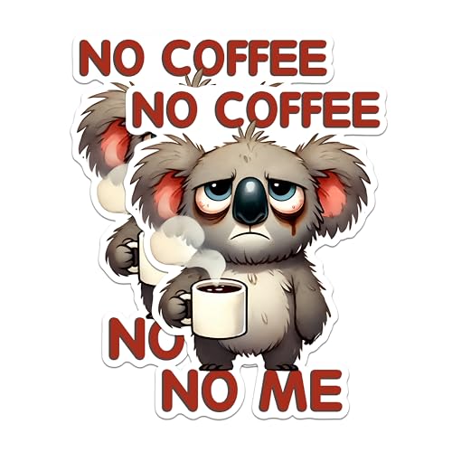 (2 Pack) No Coffee No Me Koala Stickers - Funny Animal Stickers - Cute Coffee Lover Stickers - 5" On Longest Side - Sticks to Any Smooth Flat Surface - Made in USA - BMCS2771