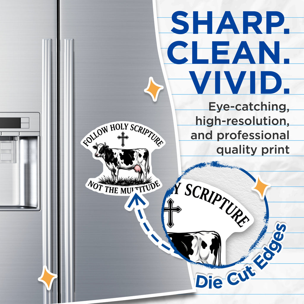 (2 Pack) Christian Scripture Cow Magnets - Follow Holy Scripture Fridge Decor - Religious Faith Inspiration Art - 5 Inches On Longest Side - Thick Durable Magnet - Made in USA - MAG37246