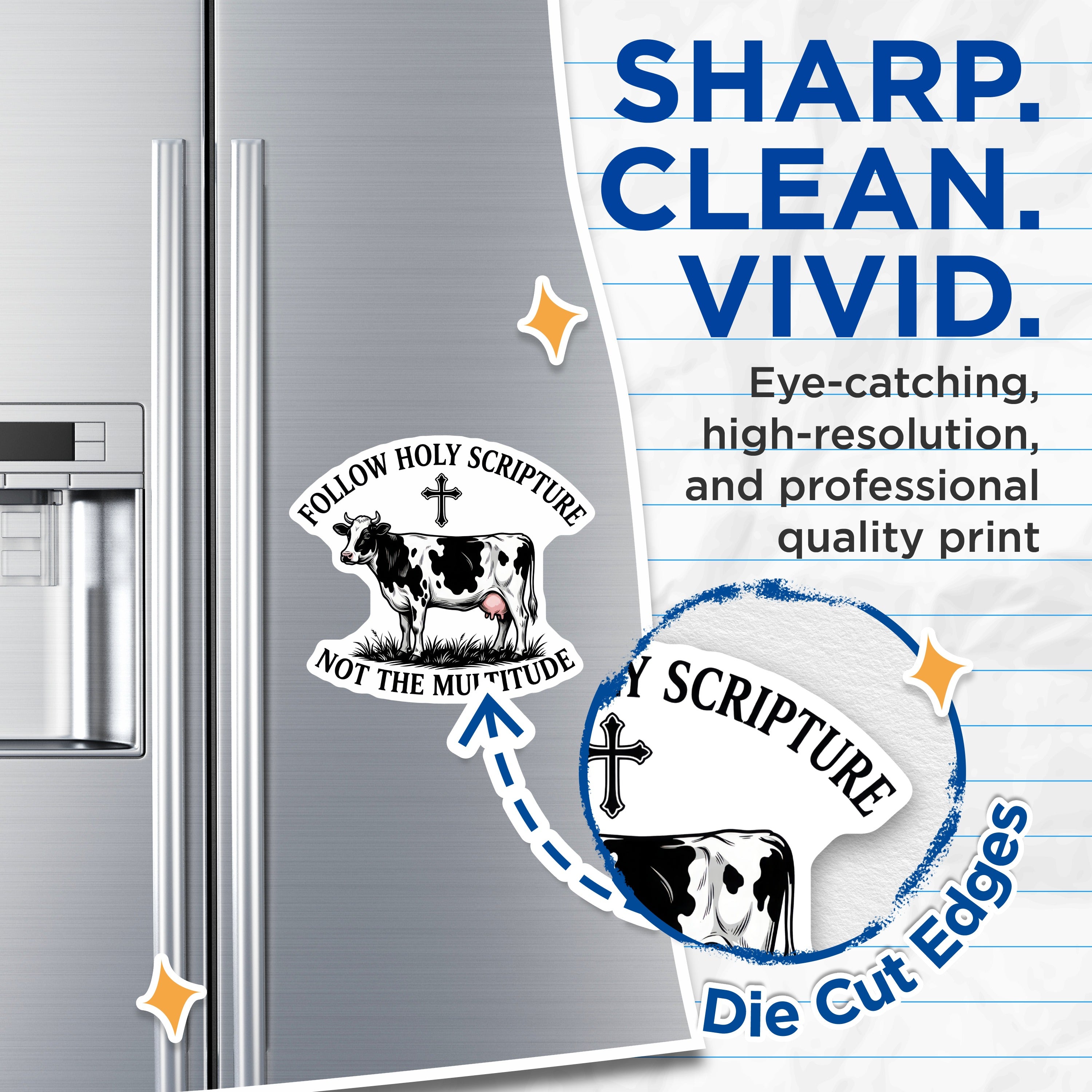 (2 Pack) Christian Scripture Cow Magnets - Follow Holy Scripture Fridge Decor - Religious Faith Inspiration Art - 5 Inches On Longest Side - Thick Durable Magnet - Made in USA - MAG37246