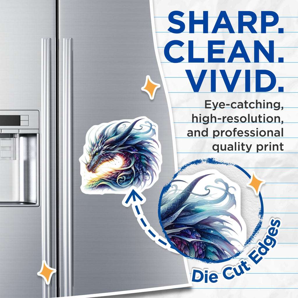 (2 Pack) Fantasy Dragon Magnets - Mythical Creature Art - Celestial Fridge Decor - 5 Inches On Longest Side - Thick Durable Magnet - Made in USA - MAG38256