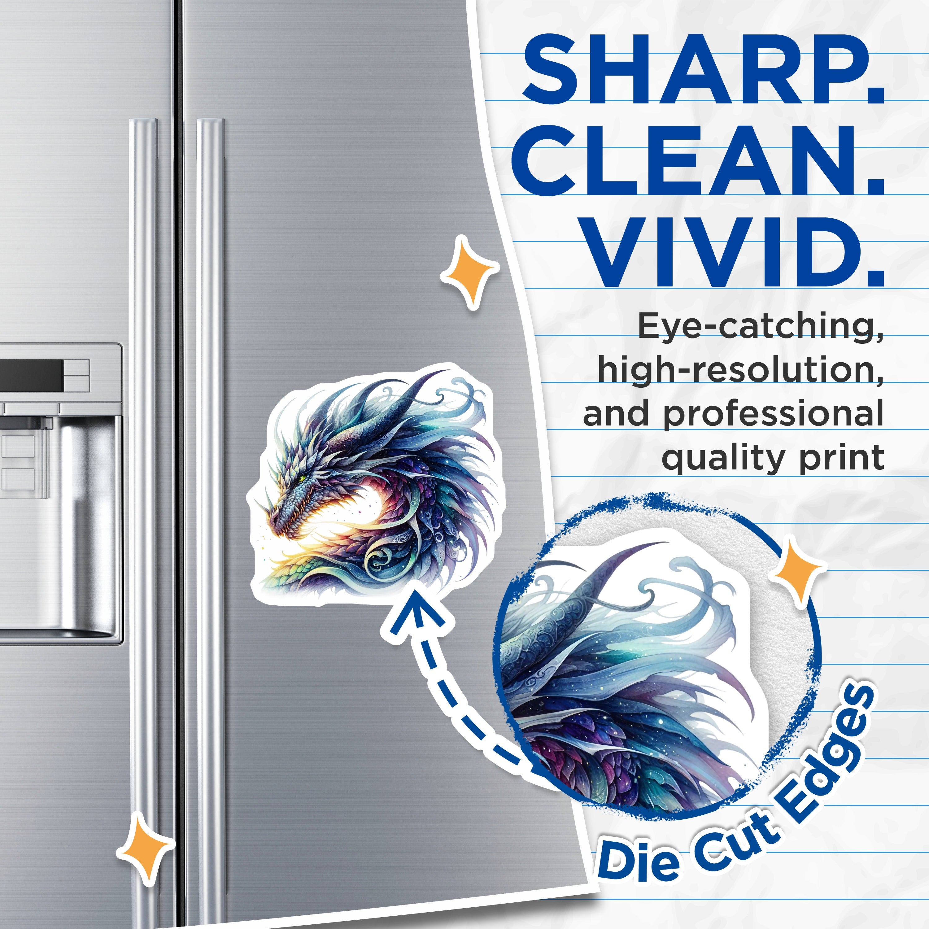 (2 Pack) Fantasy Dragon Magnets - Mythical Creature Art - Celestial Fridge Decor - 5 Inches On Longest Side - Thick Durable Magnet - Made in USA - MAG38256