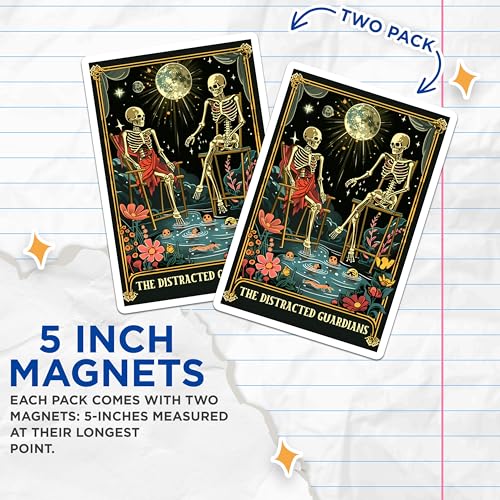 (2 Pack) Skeleton Art Magnet - Moonlight Skeleton Illustration - 5" On Longest Side - Sticks to Smooth Flat Surfaces - Made in USA - MAG10028