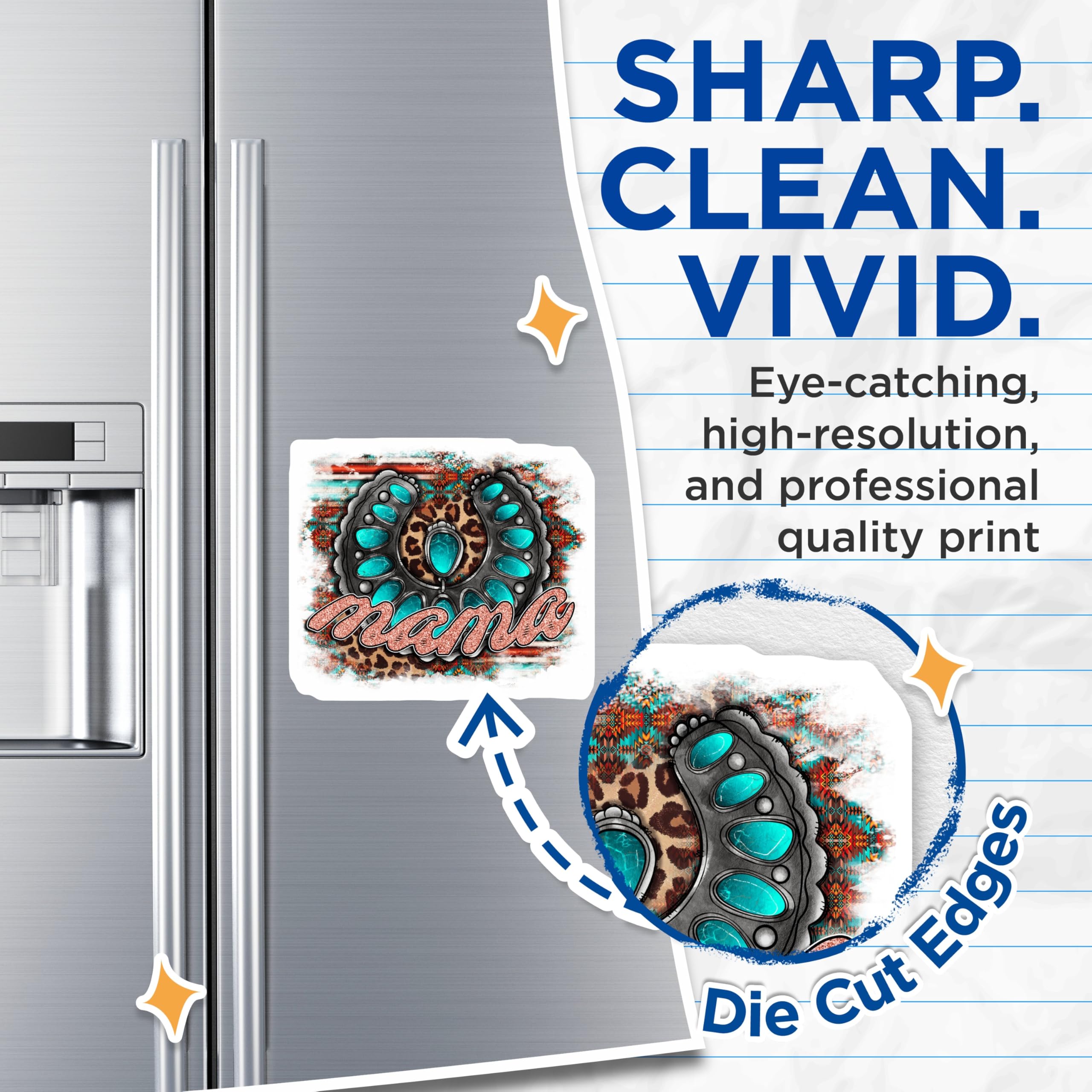 (2 Pack) Mama Magnets - Western Concho Turquoise Style - Leopard Print Aztec Boho Decor - Country Cowgirl Fridge Accessory - 5 Inches On Longest Side - Thick Durable Magnet - Made in USA - MAG23977