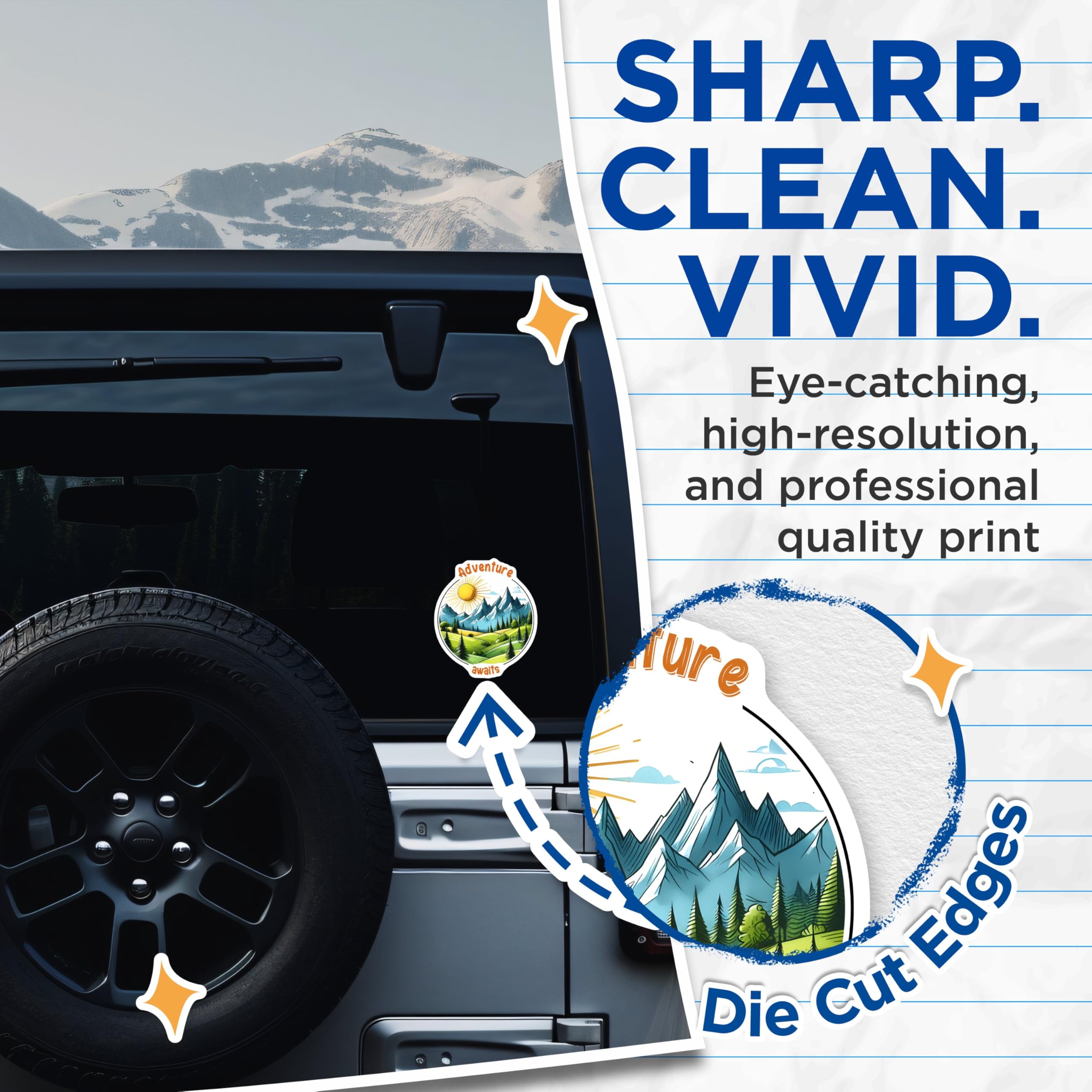 (2 Pack) Adventure Awaits Stickers - Nature Mountain Stickers - Outdoor Adventure Stickers - 5" On Longest Side - Sticks to Any Smooth Flat Surface - Made in USA - BMCS3267