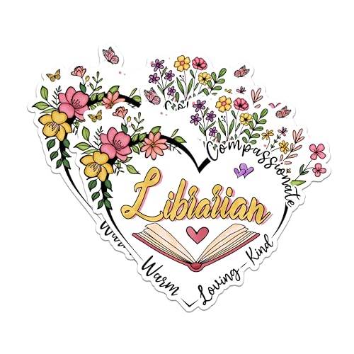 (2 Pack) Librarian Stickers - Book Lover Stickers - Flower Design Stickers - 5" On Longest Side - Sticks to Any Smooth Flat Surface - Made in USA - BMCS2991
