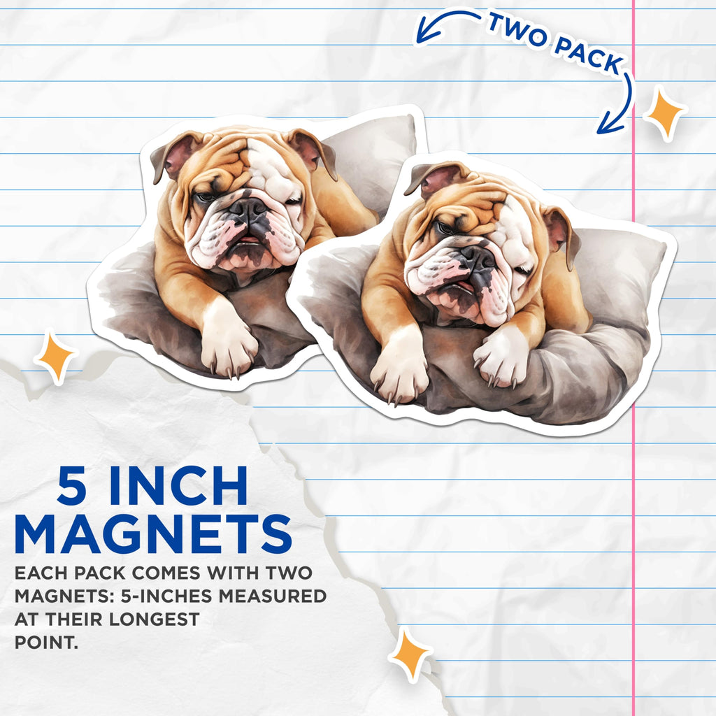 (2 Pack) Bulldog Magnets - Resting Dog Breed - Home Decor Fridge Magnets - 5" On Longest Side - Premium Magnet - for Cars, Refrigerators, Toolboxes, Lockers - Made in USA - MAG16503