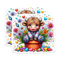 (2 Pack) Highland Cow Magnets - Cute Cow with Flowers - Refrigerator Magnets Decor - 5" On Longest Side - Premium Magnet - for Cars, Refrigerators, Toolboxes, Lockers - Made in USA - MAG14531