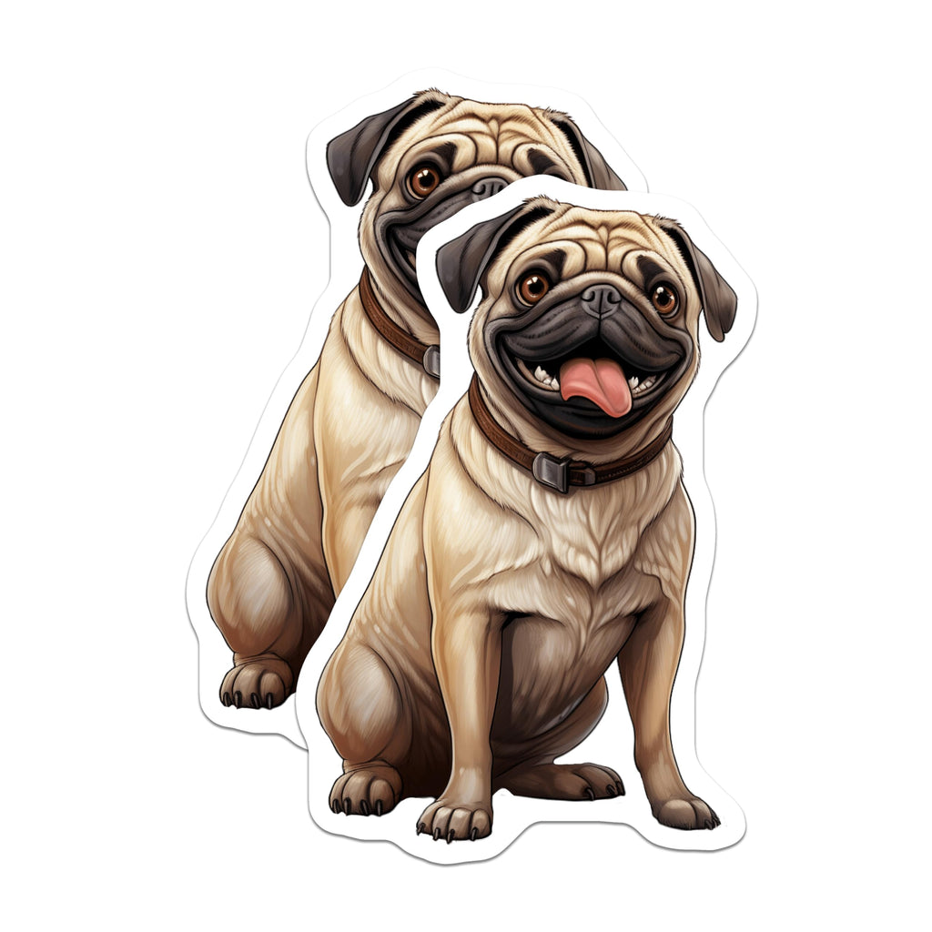 (2 Pack) Cheerful Pug Magnets - Lovable Dog Breed Artwork - Funny Animal Decor for Refrigerator Locker Kitchen Office - 5 Inches On Longest Side - Thick Durable Magnet - Made in USA - MAG24005