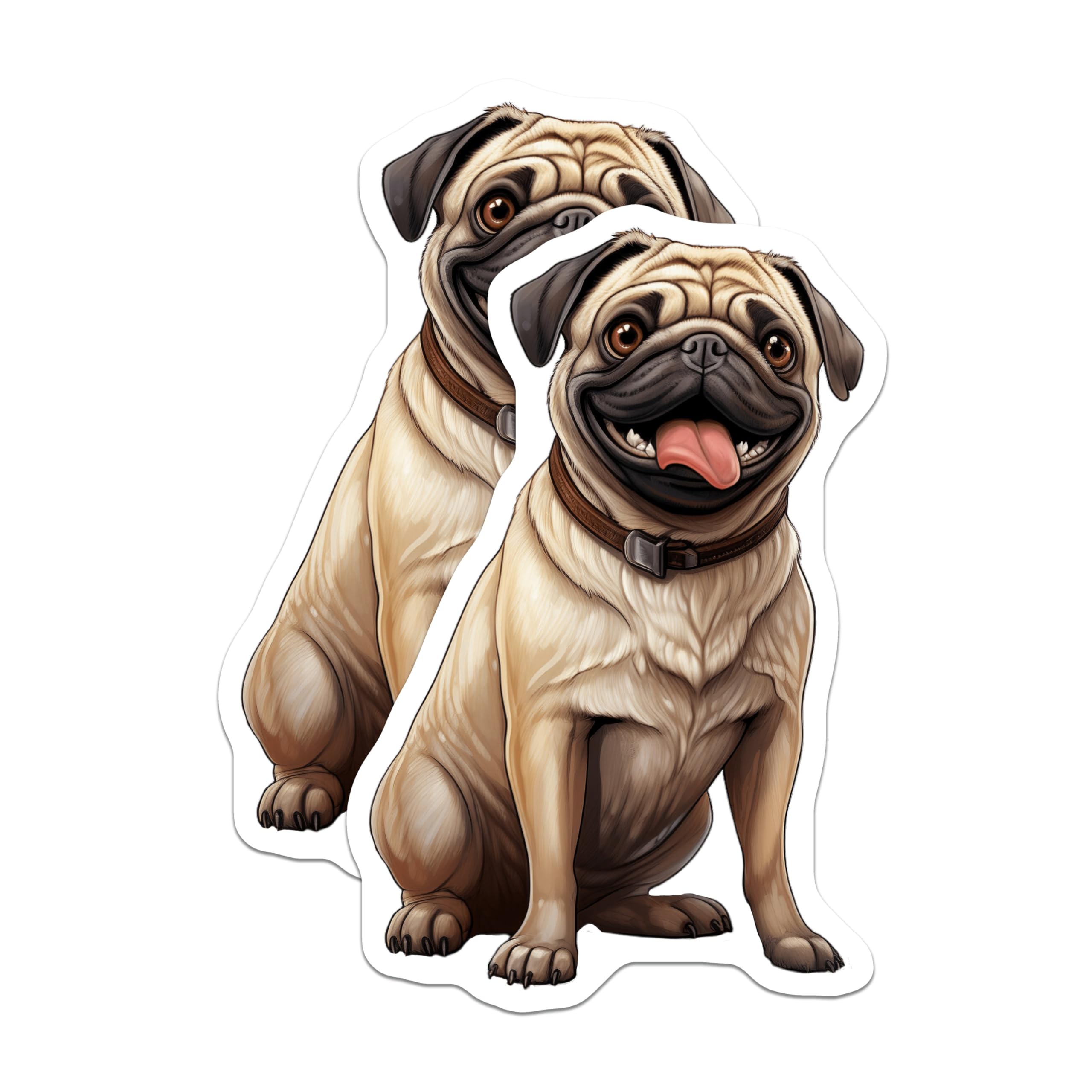 (2 Pack) Cheerful Pug Magnets - Lovable Dog Breed Artwork - Funny Animal Decor for Refrigerator Locker Kitchen Office - 5 Inches On Longest Side - Thick Durable Magnet - Made in USA - MAG24005