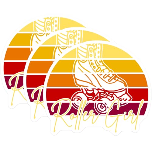 (3 Pack) Roller Girl Decals - Retro Roller Skate - Vintage Roller Skating Decal - 3 Inches On Longest Side - Easy Peel & Apply - Made in USA - 3MCS4315