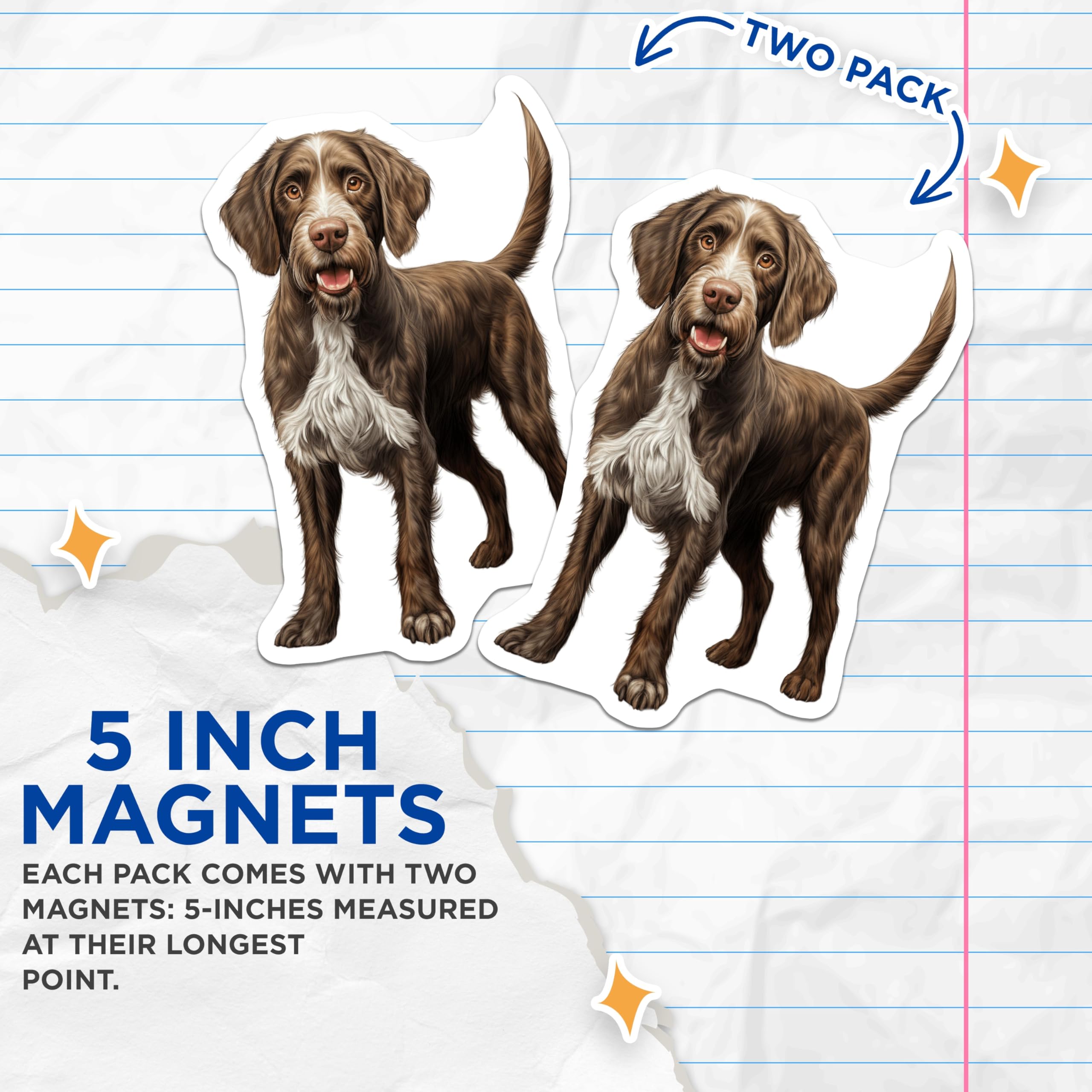 (2 Pack) German Wirehaired Pointer Magnets - Sporting Dog Home Decor - Pet Parent Kennel Art - 5 Inches On Longest Side - Thick Durable Magnet - Made in USA - MAG26727