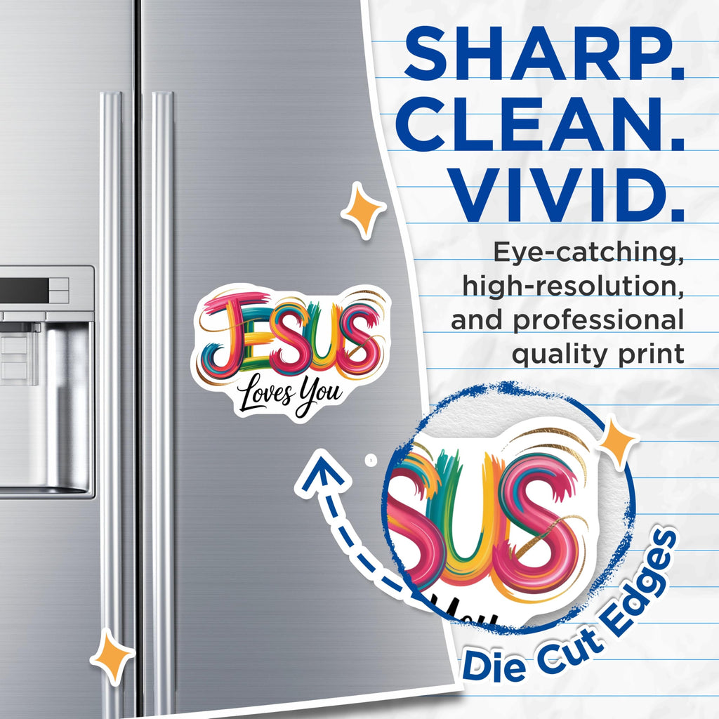 (2 Pack) Jesus Loves You Christian Magnets - Inspirational Religious Decor - Faith Affirmation Reminders - 5 Inches On Longest Side - Thick Durable Magnet - Made in USA - MAG26008