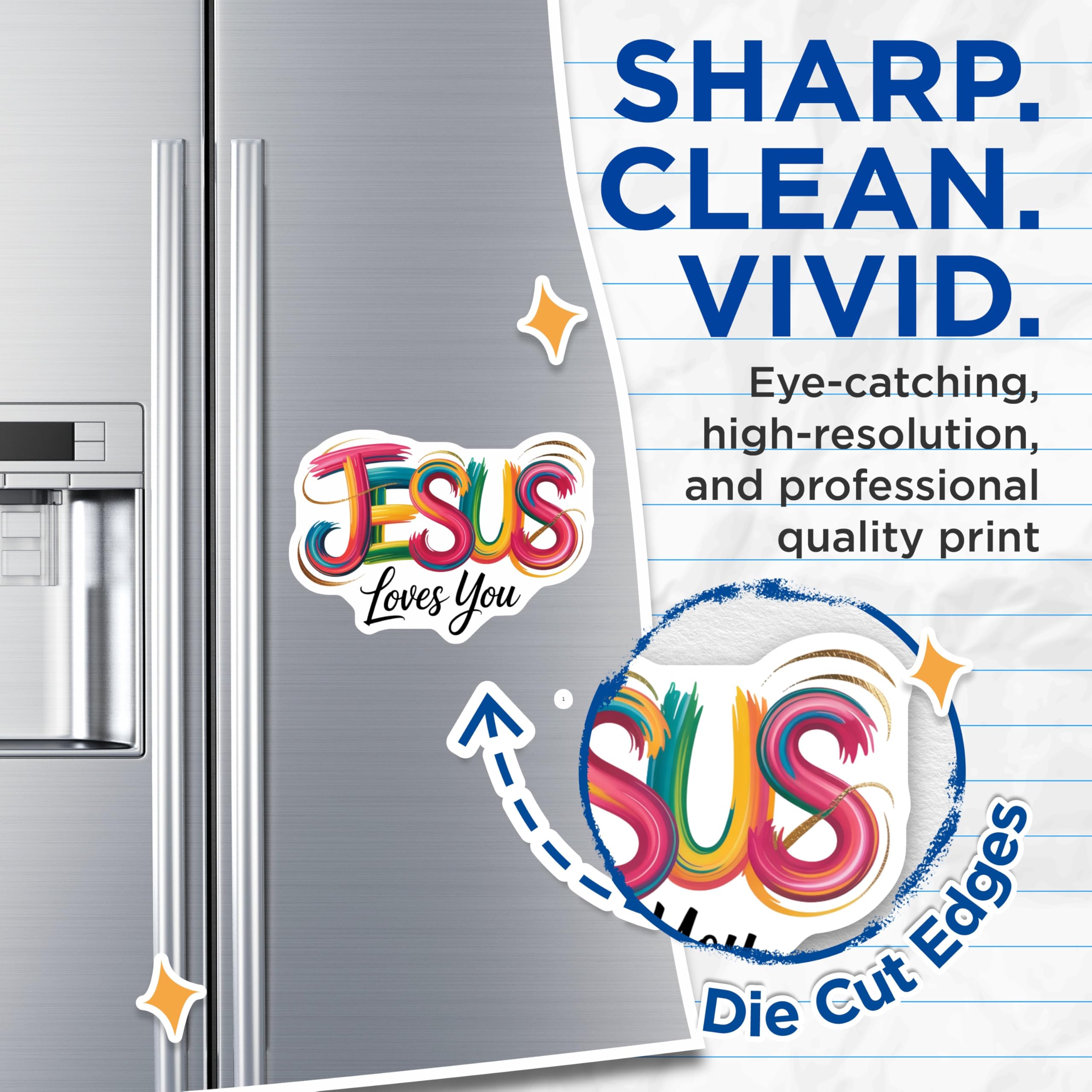 (2 Pack) Jesus Loves You Christian Magnets - Inspirational Religious Decor - Faith Affirmation Reminders - 5 Inches On Longest Side - Thick Durable Magnet - Made in USA - MAG26008