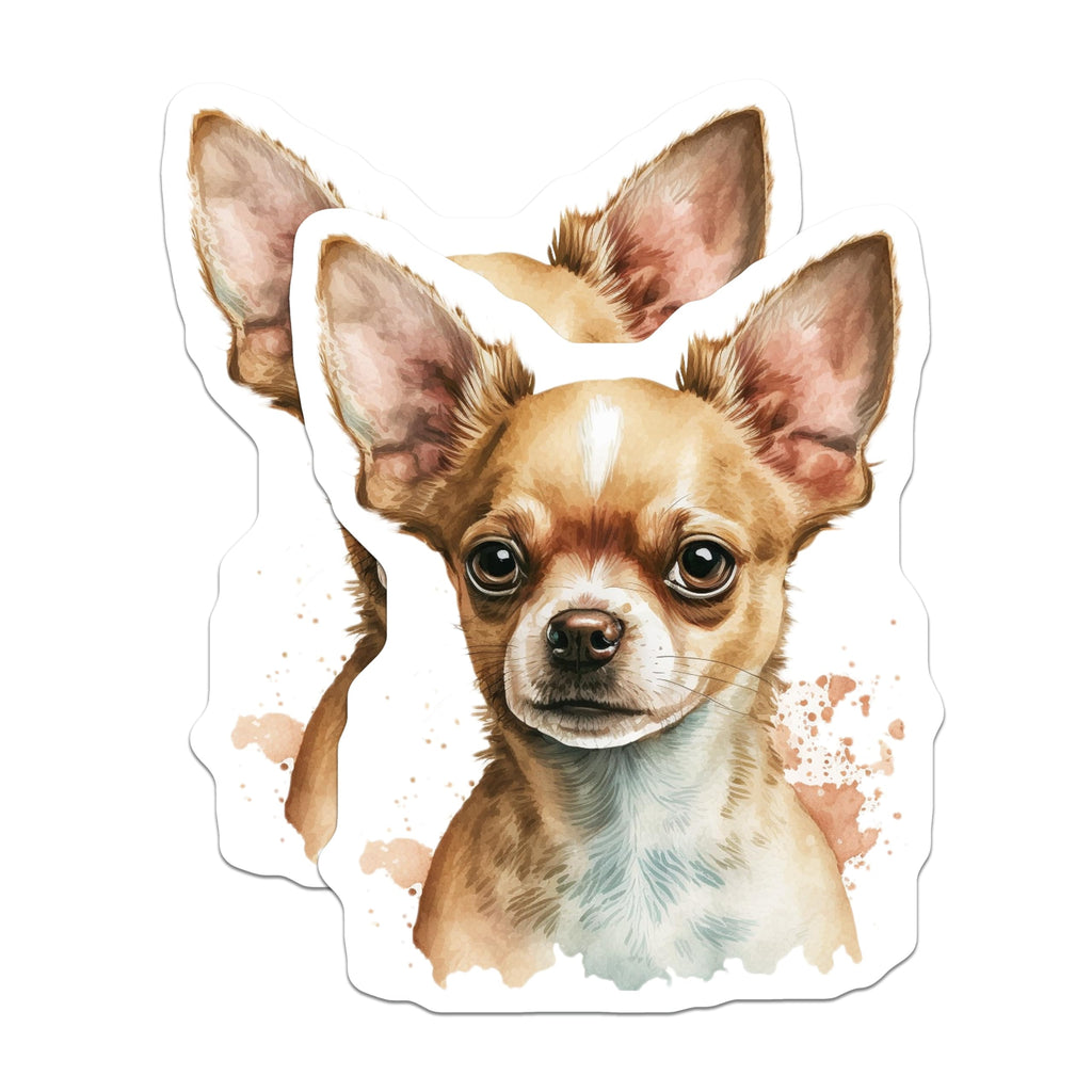 (2 Pack) Chihuahua Stickers - Cute Dog Breed Stickers - Watercolor Pet Decals - 5" On Longest Side - Sticks to Smooth Flat Surfaces - Made in USA - BMCS14614