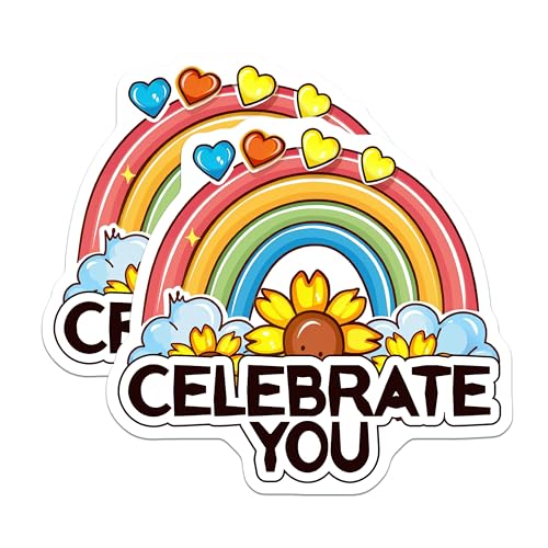 (2 Pack) Celebrate You Rainbow Magnets Magnets - 5" On Longest Side - Made in USA - Sticks to Refrigerators & Metal Surfaces - MAG9191
