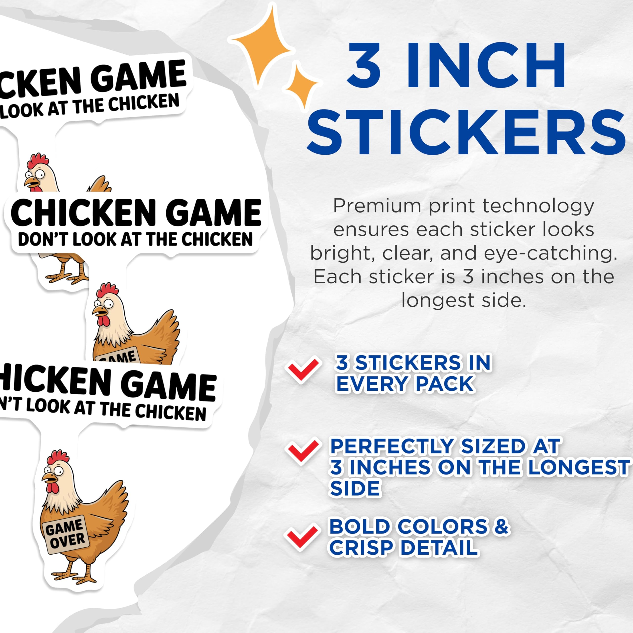 (3 Pack) Chicken Game Decals - Funny Chicken - Game Over Stickers - 3 Inches On Longest Side - Easy Peel & Apply - Made in USA - 3MCS4366
