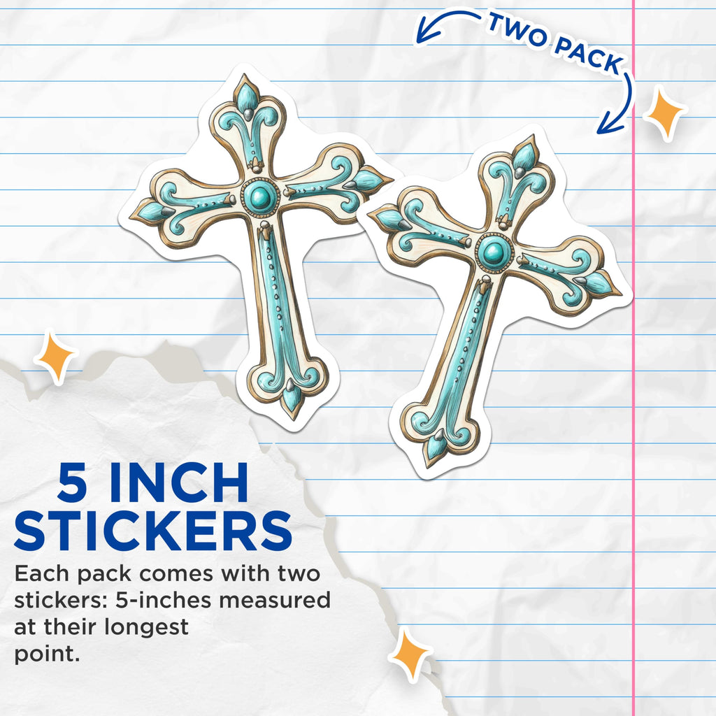 (2 Pack) Cross Stickers - Ornate Religious Symbol - Christian Faith Decal - 5" On Longest Side - Sticks to Smooth Flat Surfaces - Made in USA - BMCS8730