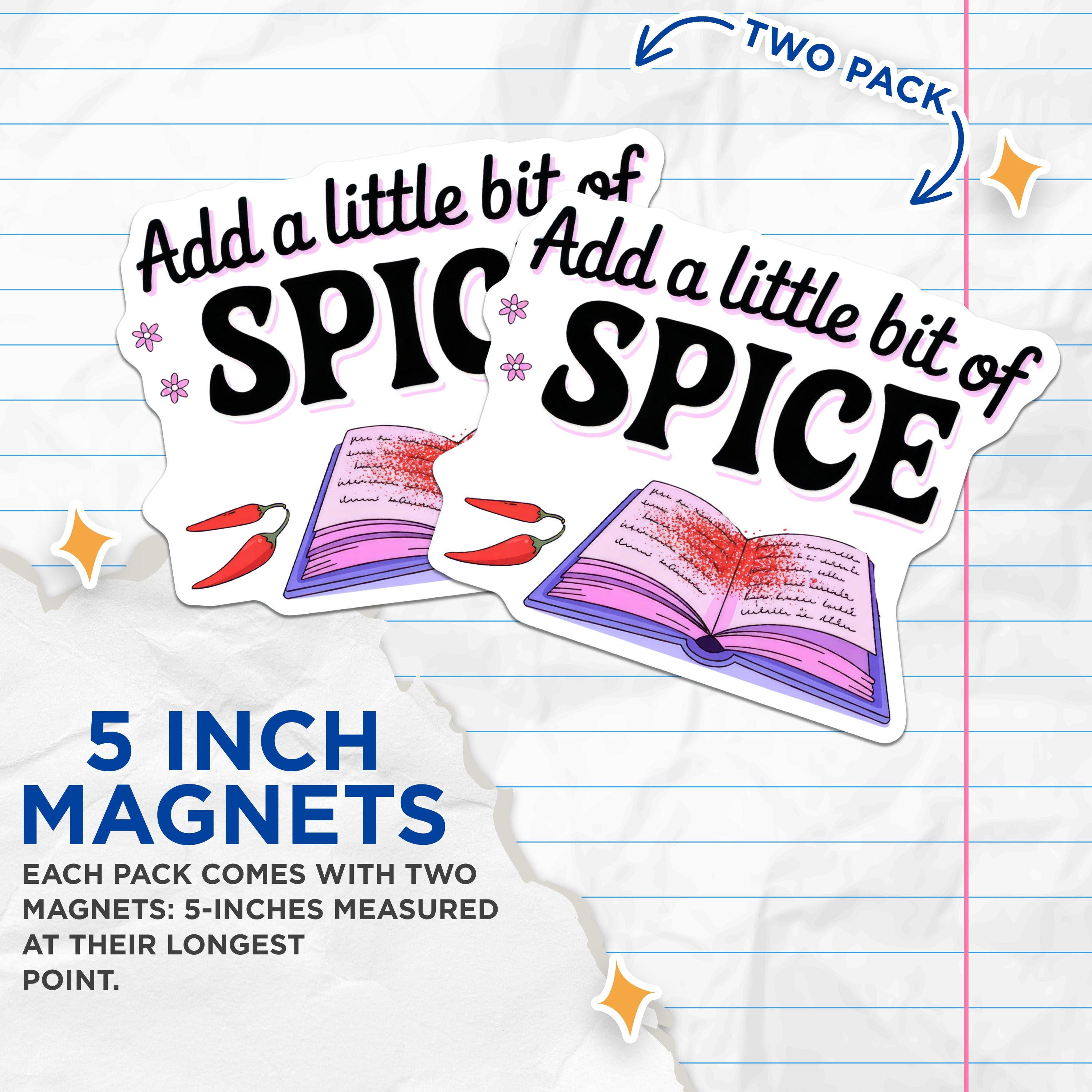 (2 Pack) Add a Little bit of Spice Magnets - Foodie Kitchen Decor - Chili Pepper Recipe Book Art - 5 Inches On Longest Side - Thick Durable Magnet - Made in USA - MAG39149