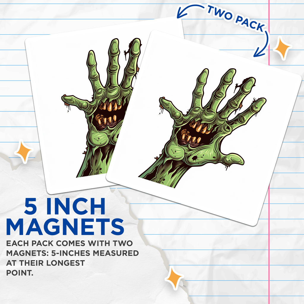 (2 Pack) Zombie Hand Magnets - Creepy Horror Decor - Halloween Party Spooky Kitchen - 5 Inches On Longest Side - Thick Durable Magnet - Made in USA - MAG38414