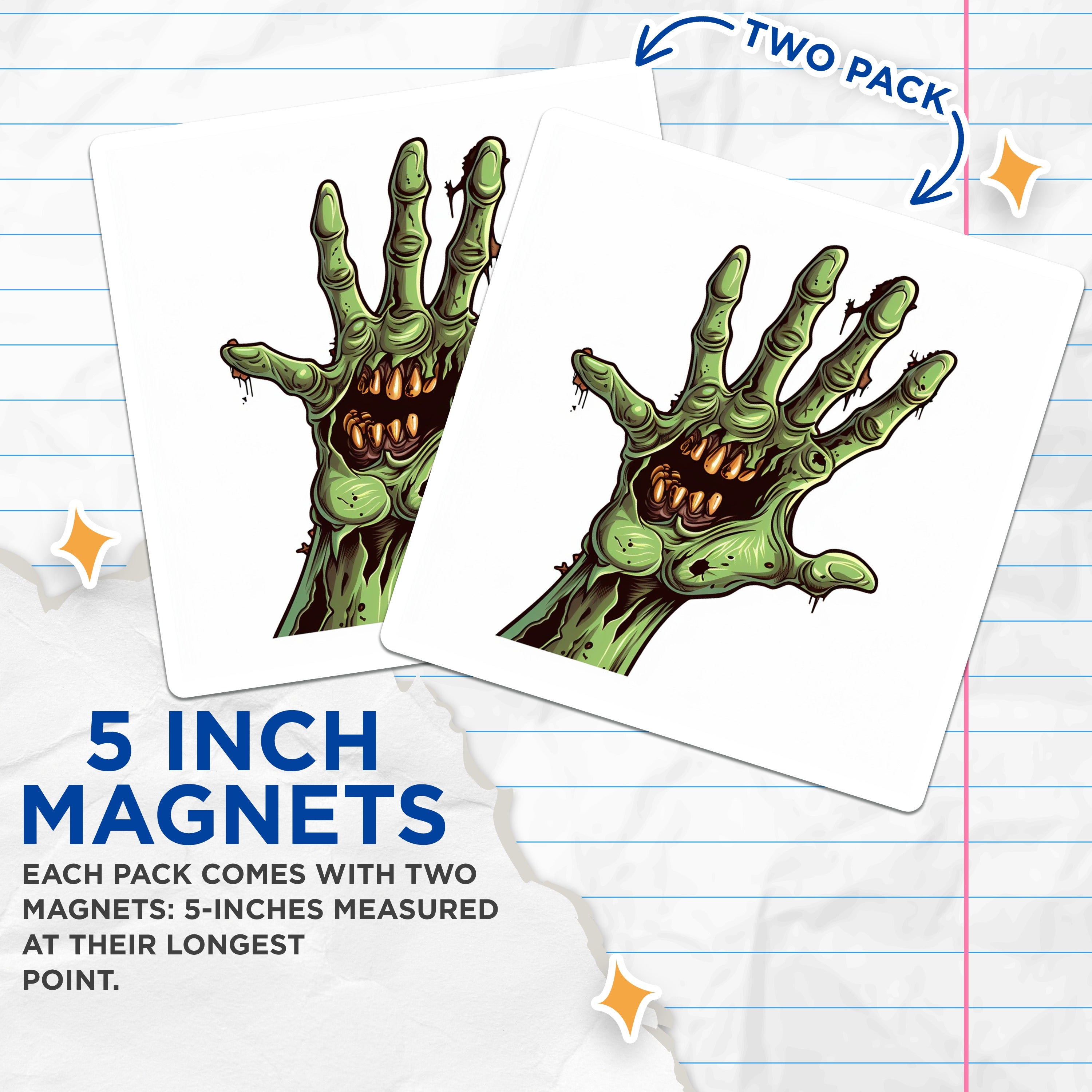 (2 Pack) Zombie Hand Magnets - Creepy Horror Decor - Halloween Party Spooky Kitchen - 5 Inches On Longest Side - Thick Durable Magnet - Made in USA - MAG38414