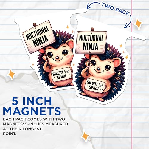 (2 Pack) Nocturnal Ninja Solid Color Magnets - Silent but Spiky Hedgehog - Cute Animal-Themed Refrigerator Magnets - 5" On Longest Side - for Cars, Fridges, Toolboxes - Made in USA - MAG3734