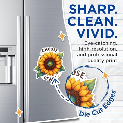 (2 Pack) Choose Peace Sunflower Magnets - Inspirational Flower Design Magnets - Positive Quote Magnets- 5" On Longest Side - for Fridges, Toolboxes, Cars - Made in USA - MAG2559