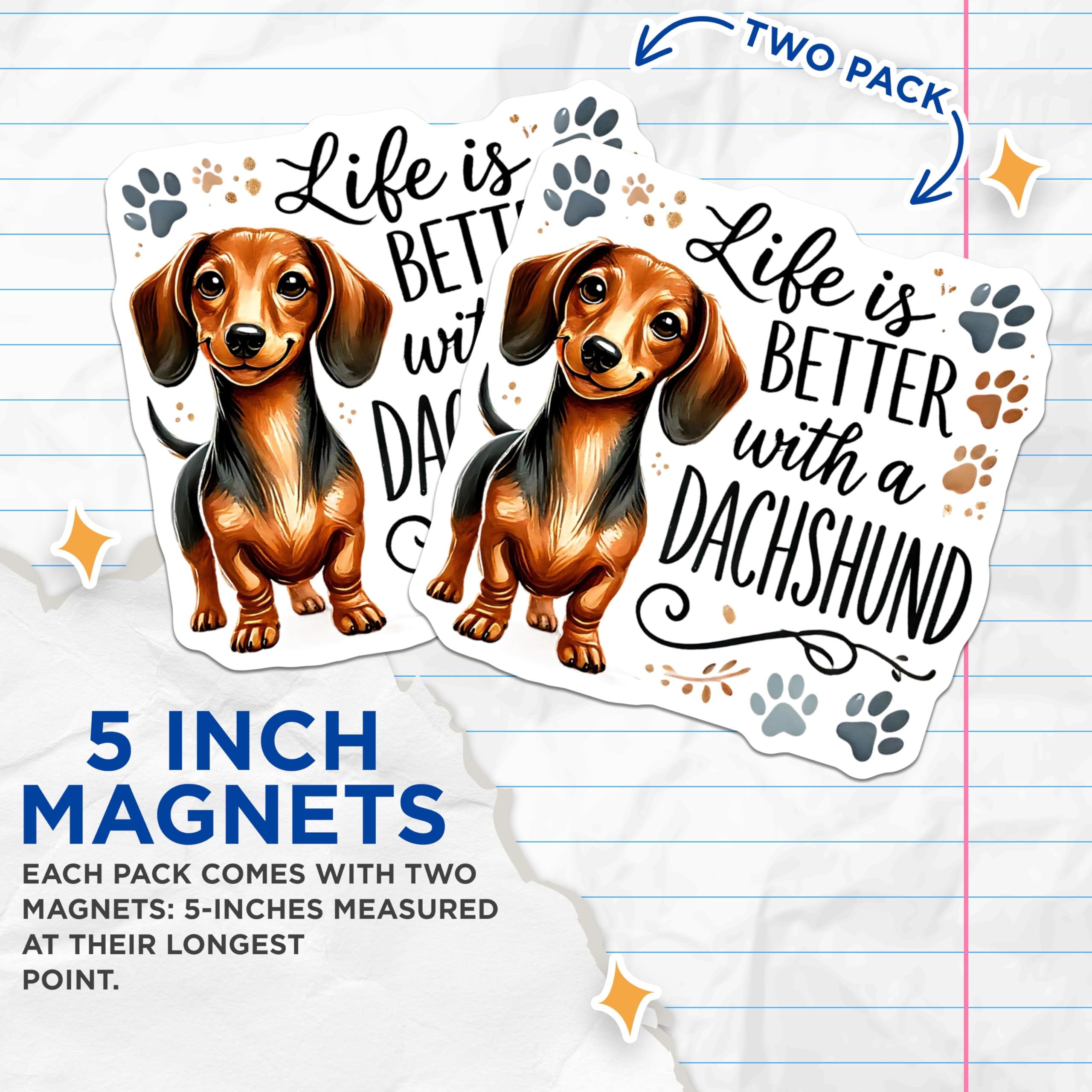 (2 Pack) Dachshund Magnets - Weiner Dog Decor - Dog Lover Gifts - 5" On Longest Side - Premium Magnet - for Cars, Refrigerators, Toolboxes, Lockers - Made in USA - MAG15047
