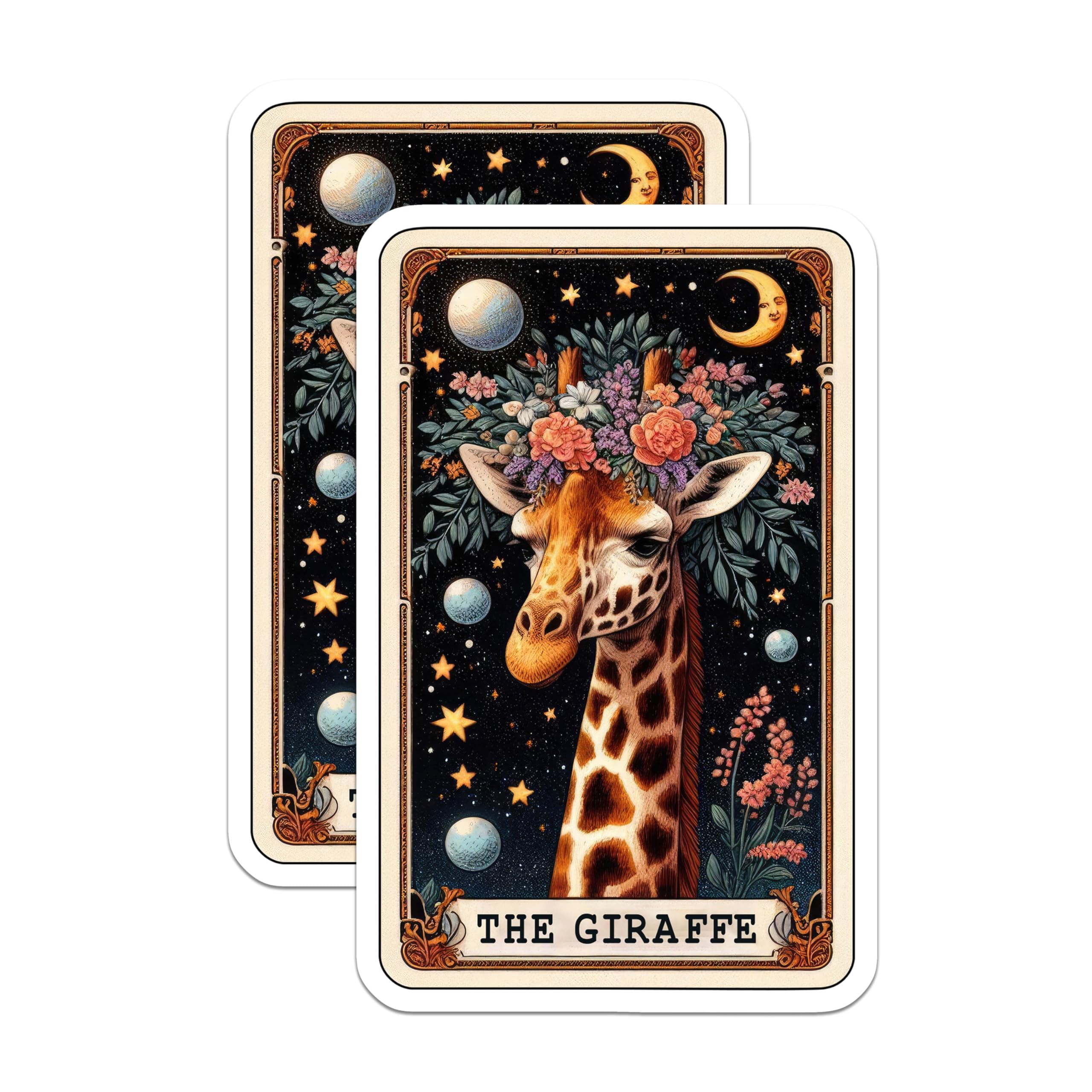 (2 Pack) Giraffe Stickers - Floral Wildlife Stickers - Celestial Animal Art Stickers - 5" On Longest Side - Sticks to Smooth Flat Surfaces - Made in USA - BMCS5415