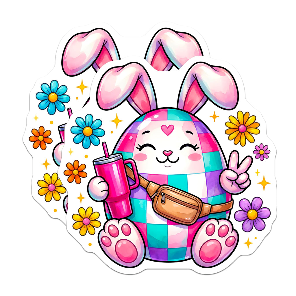 (2 Pack) Easter Egg Bunny Magnets - Retro Hippie Rabbit Decor - Colorful Peace Sign Animal Art - 5 Inches On Longest Side - Thick Durable Magnet - Made in USA - MAG24004