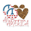 (2 Pack) Peace Love America Stickers - Patriotic Decal - Leopard Print Heart Stickers - 5" On Longest Side - Sticks to Smooth Flat Surfaces - Made in USA - BMCS5249