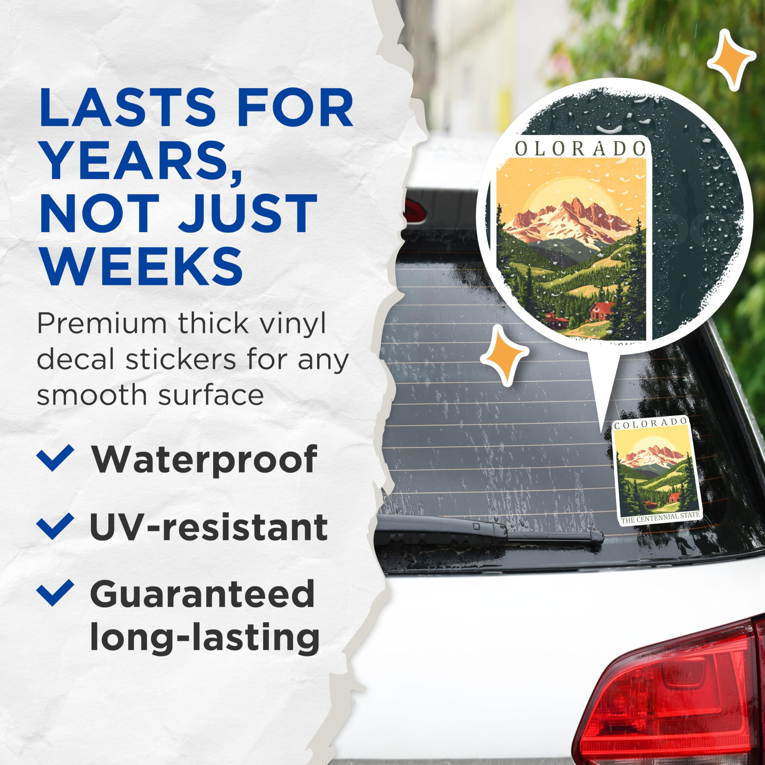 (2 Pack) Colorado Stickers - Centennial State Decals - Mountain Scenery Art - 5" On Longest Side - Sticks to Smooth Flat Surfaces - Made in USA - BMCS18206