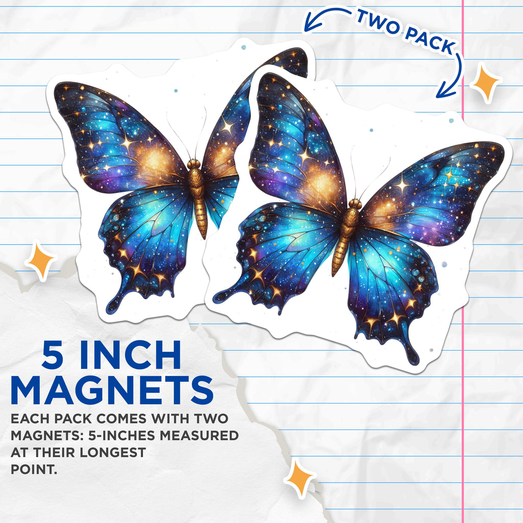 (2 Pack) Galaxy Butterfly Magnets - Celestial Space Decor - Ethereal Starry Nature Aesthetic - 5 Inches On Longest Side - Thick Durable Magnet - Made in USA - MAG36383