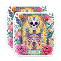 (2 Pack) Self Care Skeleton Stickers - Floral Skeleton Art - Inspirational Skeleton Decal - 5" On Longest Side - Sticks to Smooth Flat Surfaces - Made in USA - BMCS9402