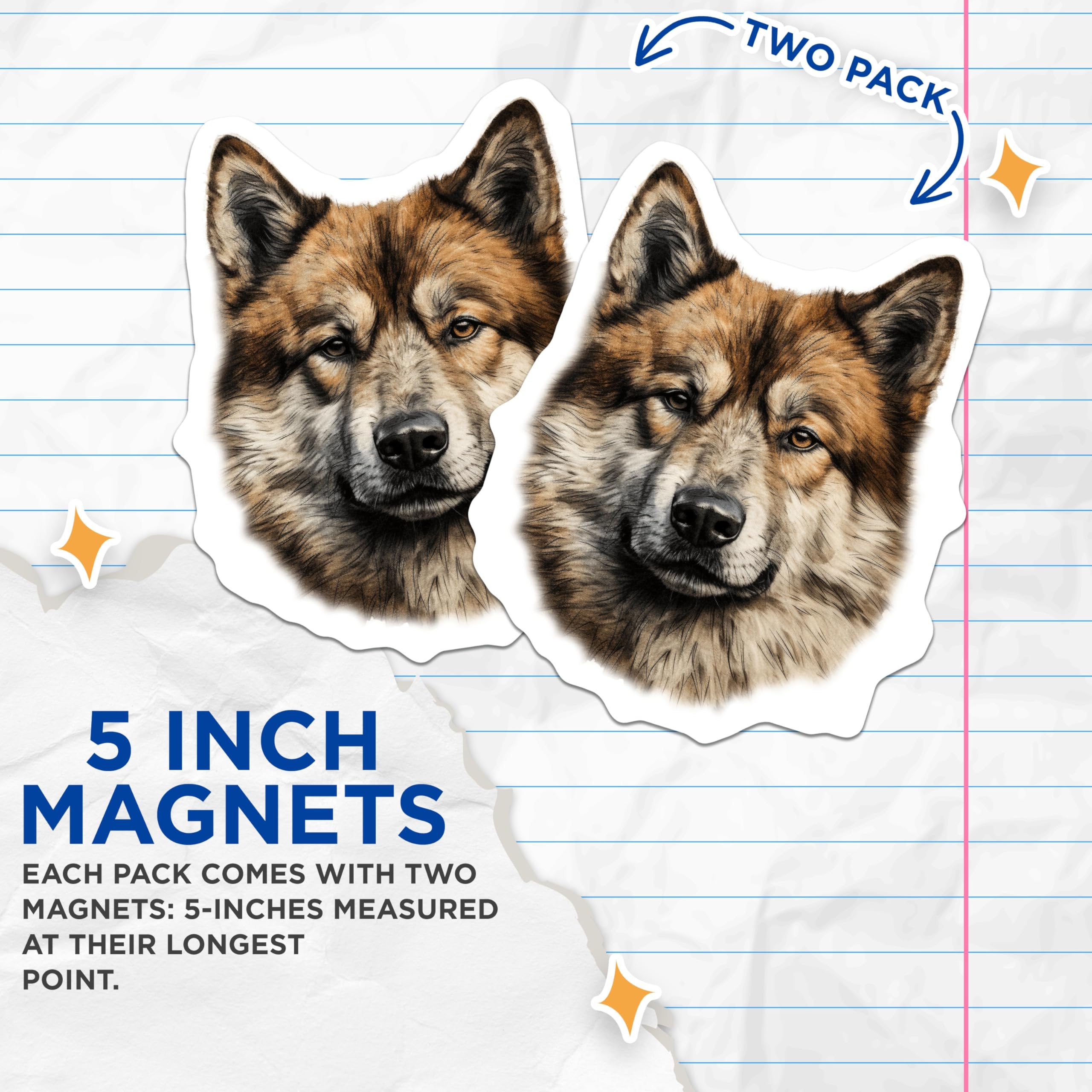 (2 Pack) Husky Dog Magnets - Realistic Animal Portrait Art - Pet Lover Fridge Decor - Malamute Wolfdog - 5 Inches On Longest Side - Thick Durable Magnet - Made in USA - MAG29627
