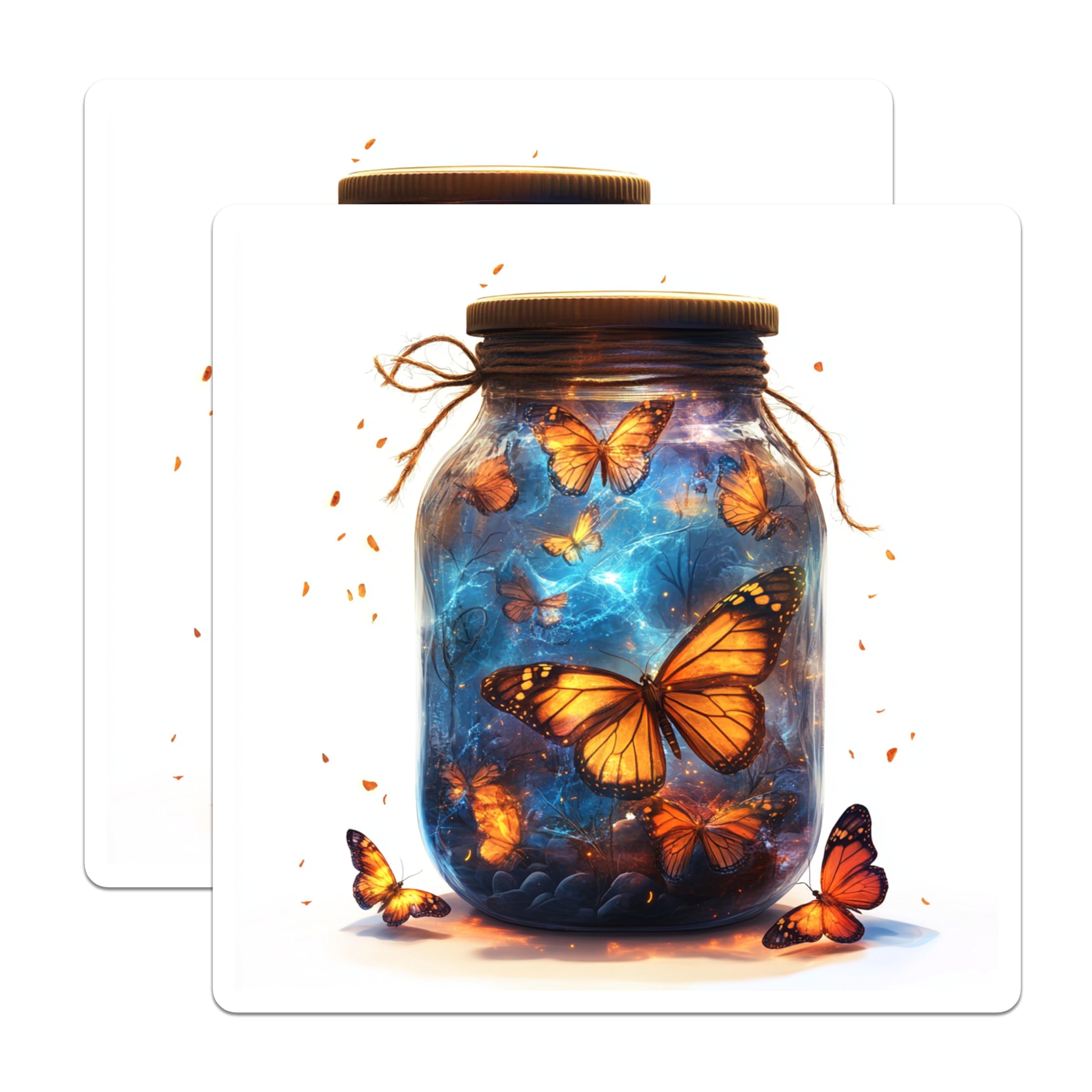 (2 Pack) Enchanted Butterfly Jar Magnets - Glowing Monarch Refrigerator Art - Magical Fairycore Kitchen Aesthetic - 5 Inches On Longest Side - Thick Durable Magnet - Made in USA - MAG23419