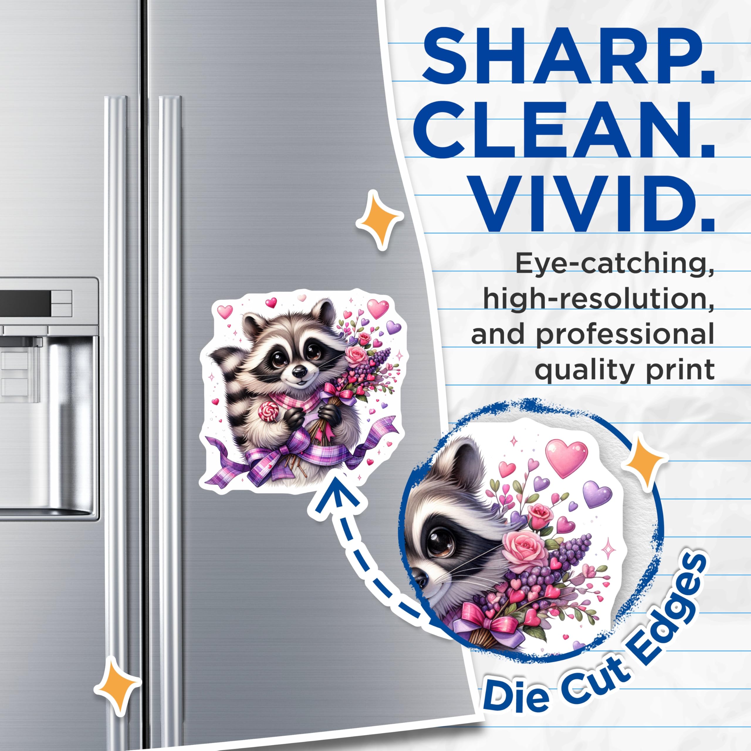 (2 Pack) Charming Raccoon Magnets with Flowers - Sweet Valentine Theme Animal Art - Adorable Love Hearts Whimsical Decor - 5 Inches On Longest Side - Thick Durable Magnet - Made in USA - MAG22711