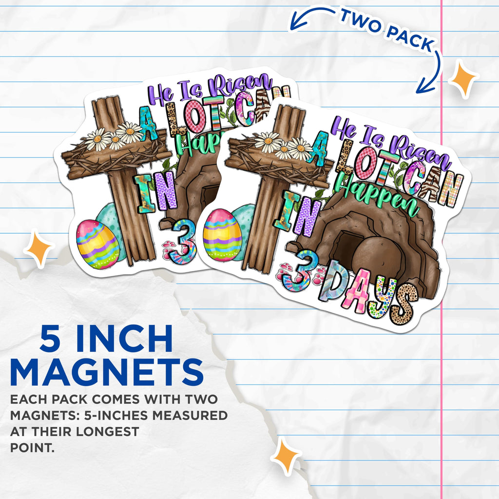 (2 Pack) He is Risen Magnets - Christian Easter Decor - Resurrection Day Celebration - Faith Kitchen Accessory - 5 Inches On Longest Side - Thick Durable Magnet - Made in USA - MAG29642