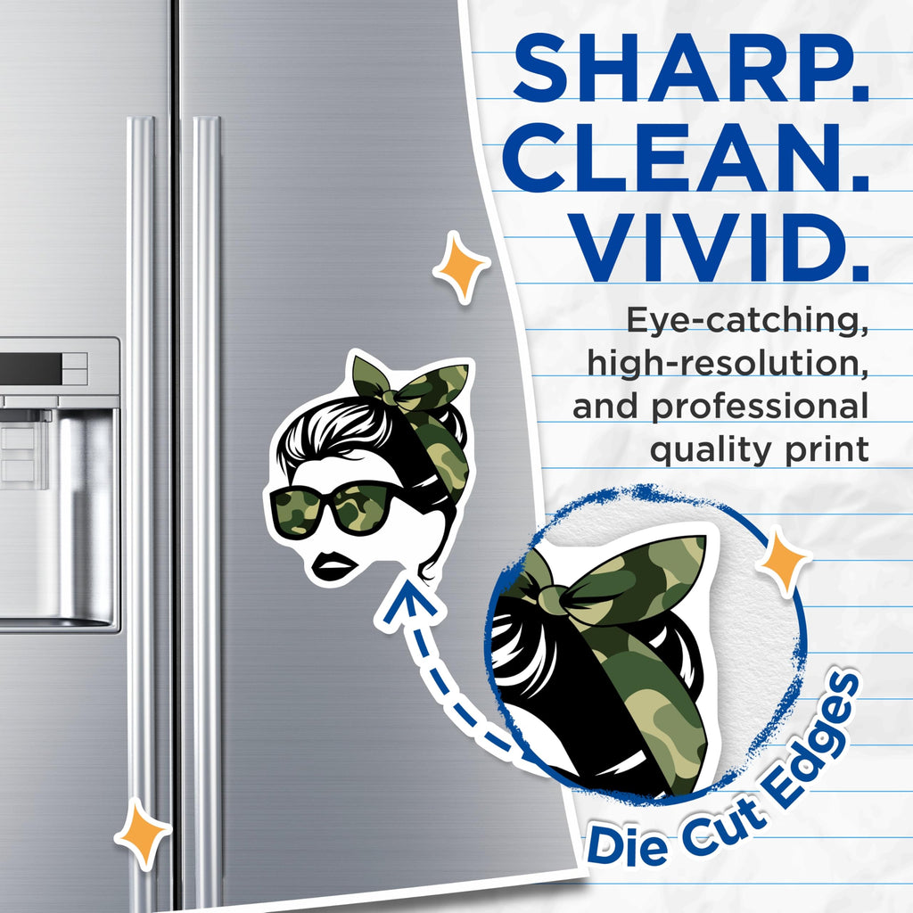 (2 Pack) Camo Girl Magnets - Bandana Headband - Sunglasses Decor - Military Fashion - 5" On Longest Side - Premium Magnet - for Cars, Refrigerators, Toolboxes, Lockers - Made in USA - MAG18669