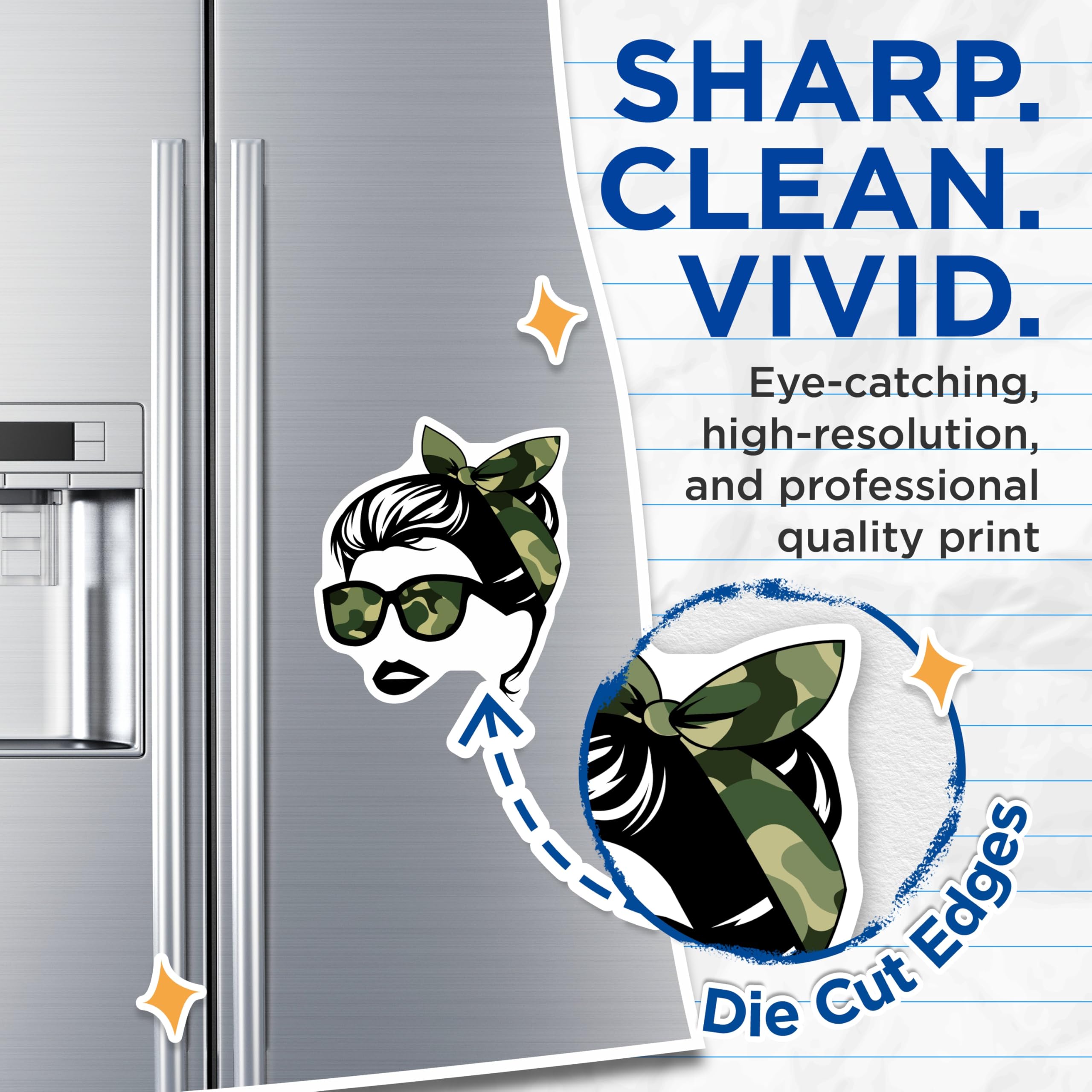 (2 Pack) Camo Girl Magnets - Bandana Headband - Sunglasses Decor - Military Fashion - 5" On Longest Side - Premium Magnet - for Cars, Refrigerators, Toolboxes, Lockers - Made in USA - MAG18669